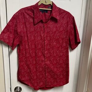 French Connection Crimson Floral Short-Sleeve Button-Down Shirt Medium